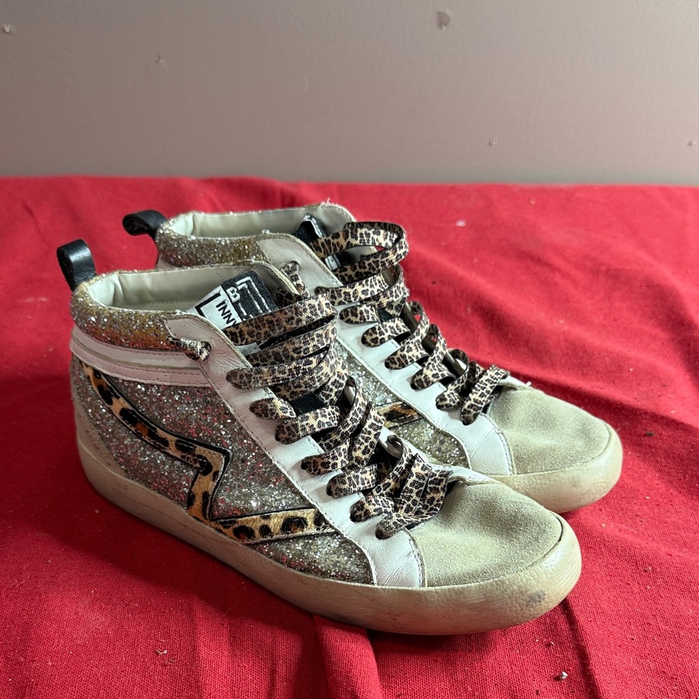 Gianni Bini Glitter and Animal Print Sneakers